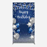Aperturee - Aperturee Blue Grey Balloon Flags Happy Birthday Rectangle Backdrop